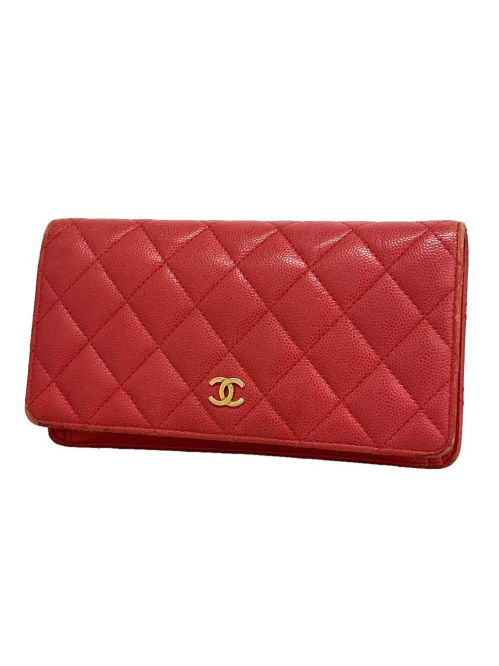 Chanel Wallet Quilted Caviar Leather Pink Gold